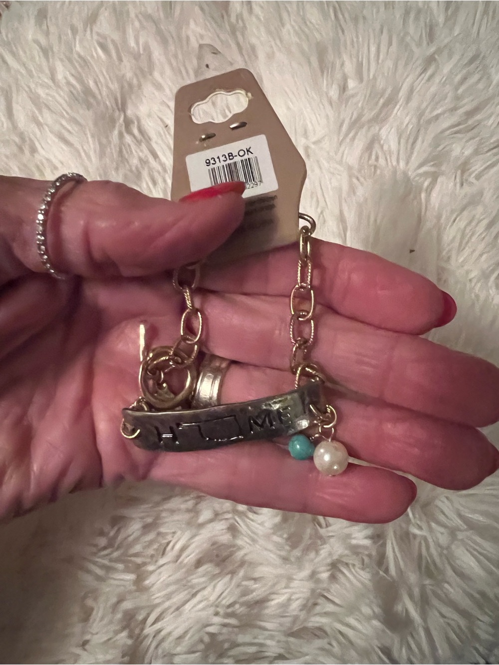Gold-Tone 'Home' Charm Bracelet with Aqua and Pearl Accents